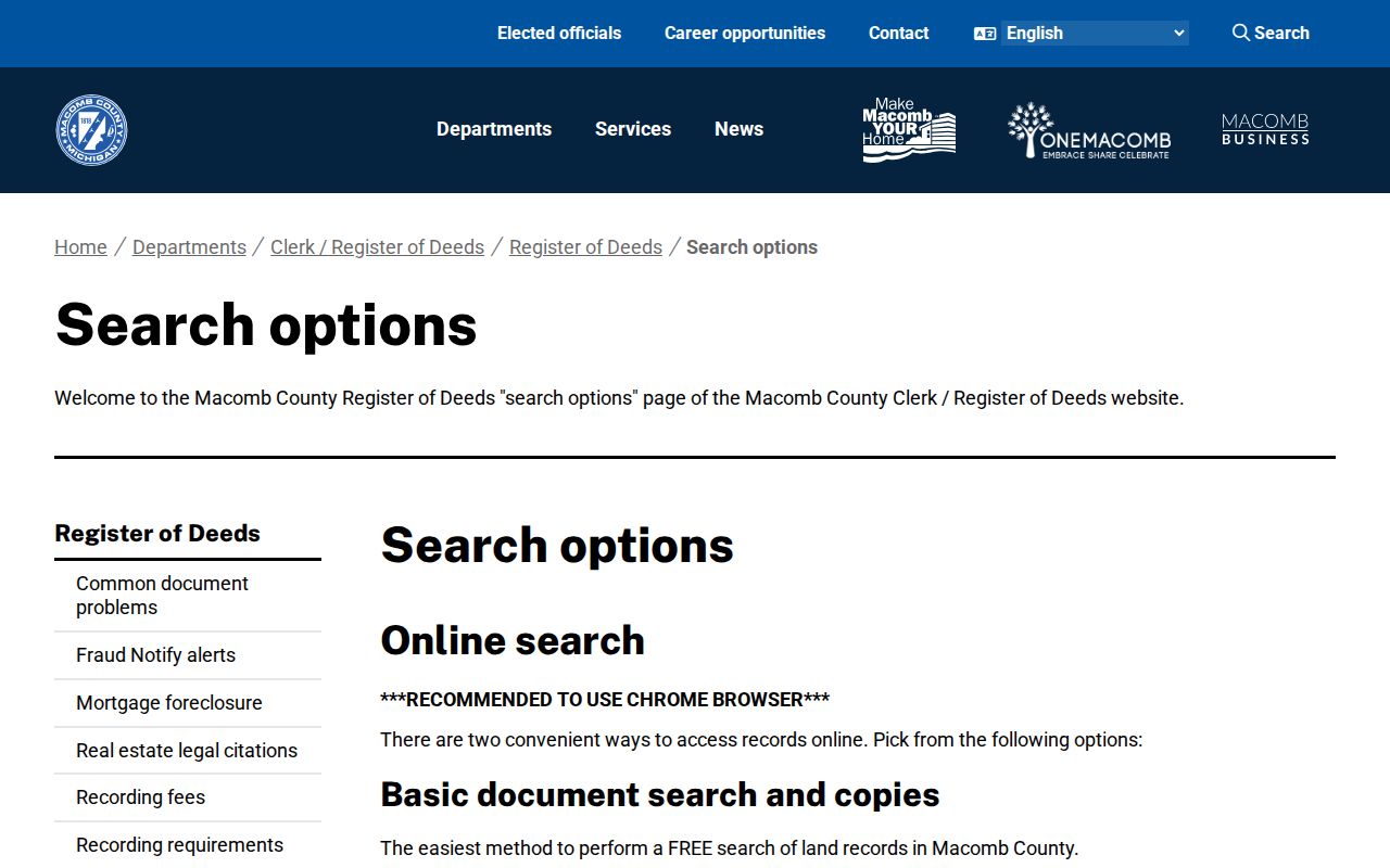 Sterling Heights residents directory Macomb deed index search options
