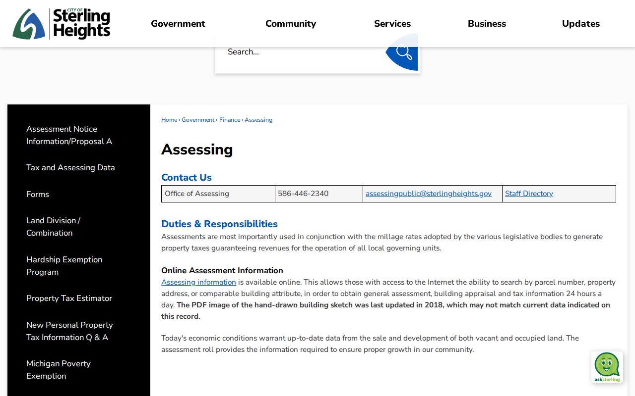 Sterling Heights residents directory assessing search page