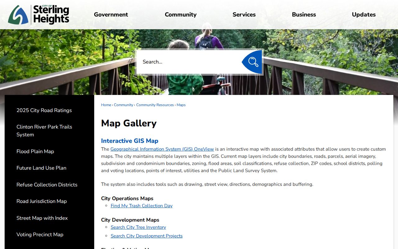 Sterling Heights ZIP code directory source showing OneView map layers